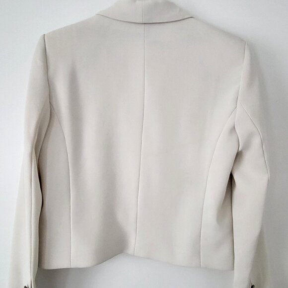 MANGO Suit Ivory Cropped Blazer I Size M, Open Front, Elegant Dressy Jacket - Picture 2 of 8